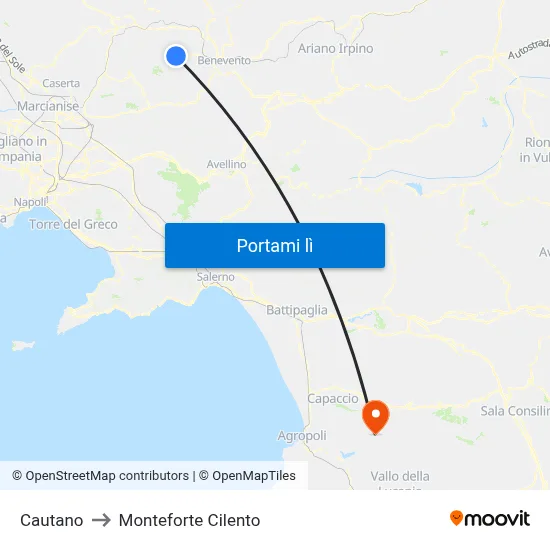 Cautano to Monteforte Cilento map