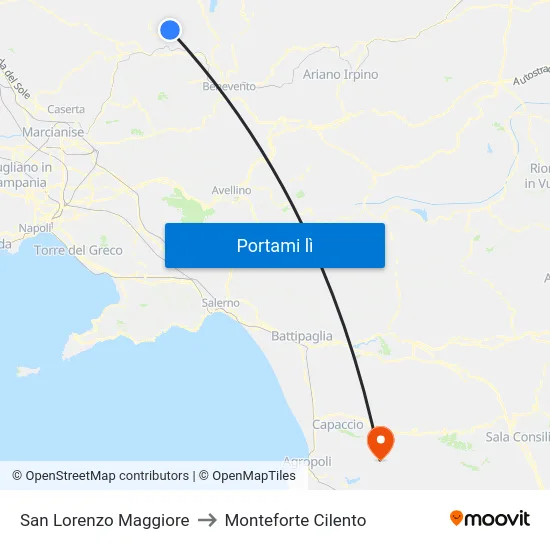 San Lorenzo Maggiore to Monteforte Cilento map
