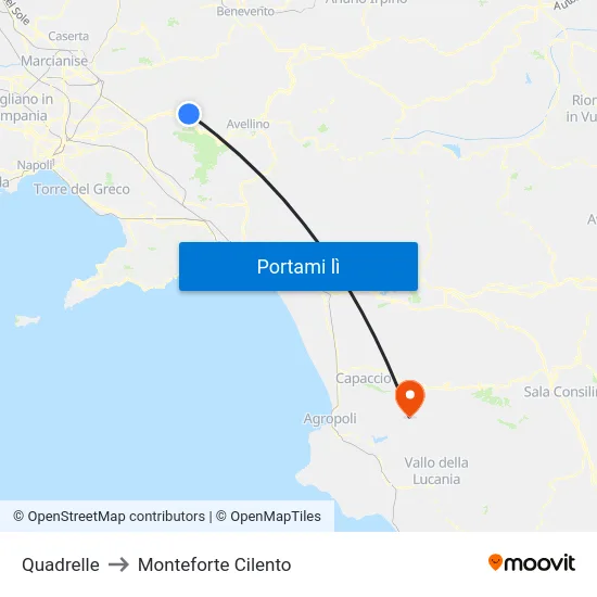 Quadrelle to Monteforte Cilento map