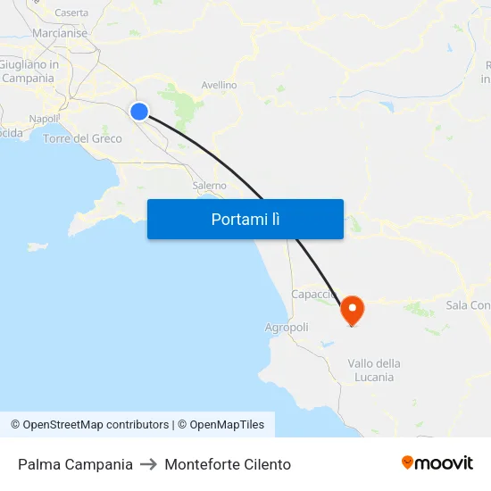 Palma Campania to Monteforte Cilento map