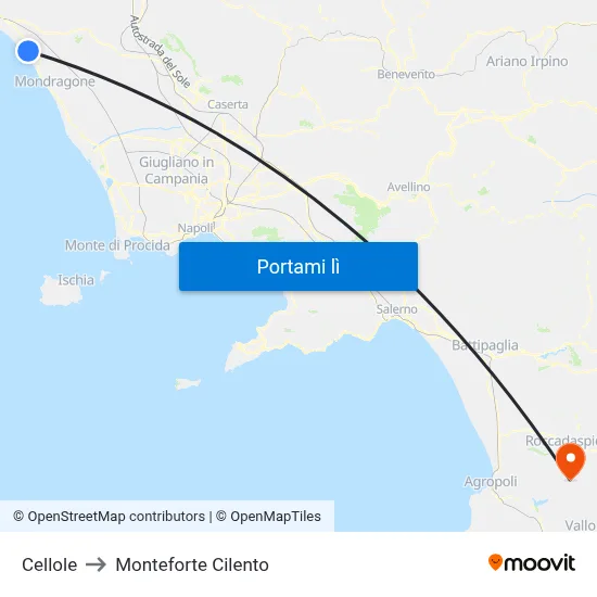 Cellole to Monteforte Cilento map