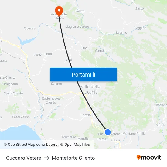 Cuccaro Vetere to Monteforte Cilento map