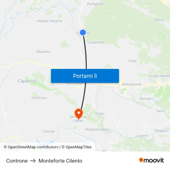 Controne to Monteforte Cilento map