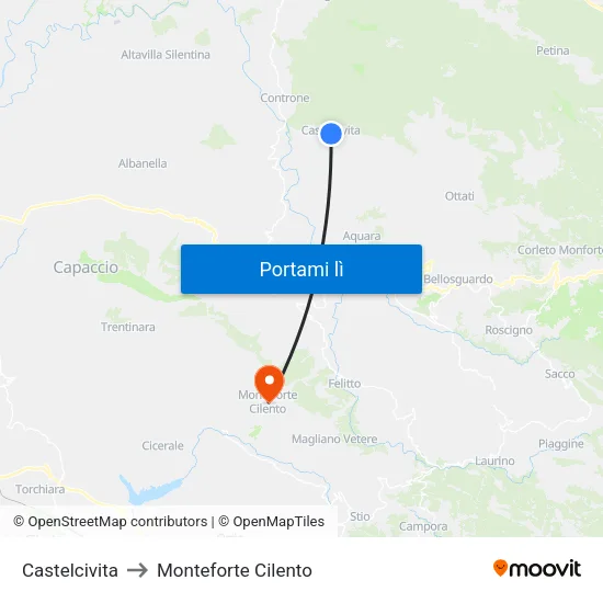 Castelcivita to Monteforte Cilento map