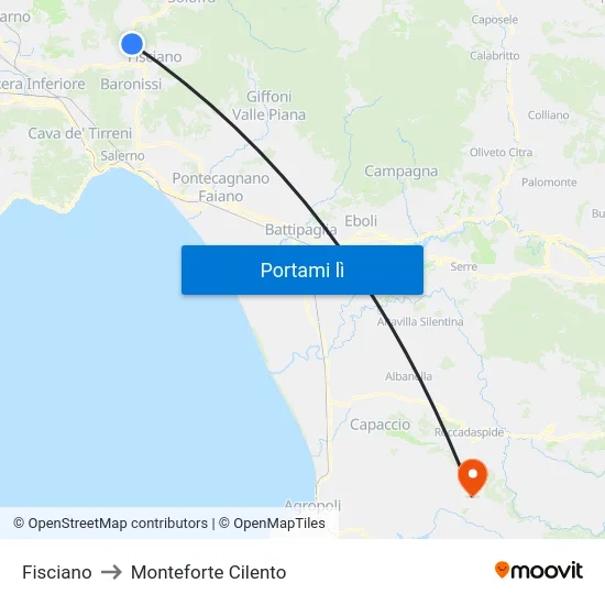 Fisciano to Monteforte Cilento map