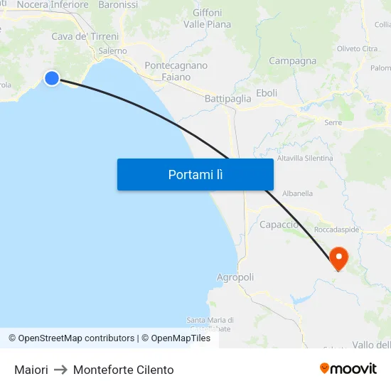 Maiori to Monteforte Cilento map