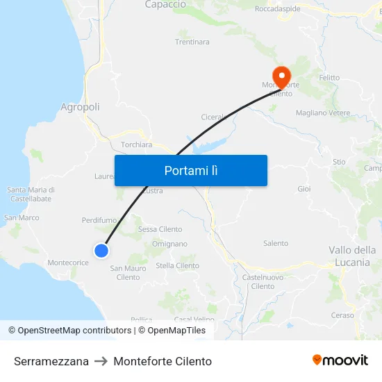 Serramezzana to Monteforte Cilento map