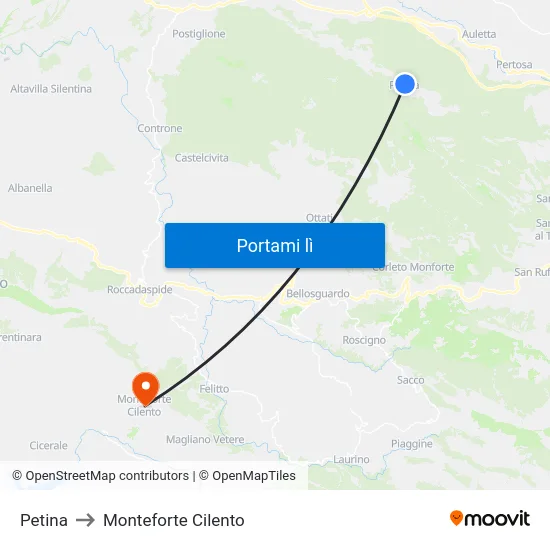 Petina to Monteforte Cilento map