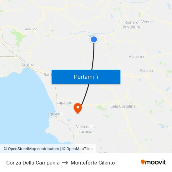 Conza Della Campania to Monteforte Cilento map
