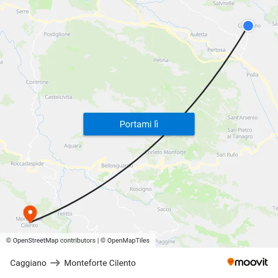 Caggiano to Monteforte Cilento map