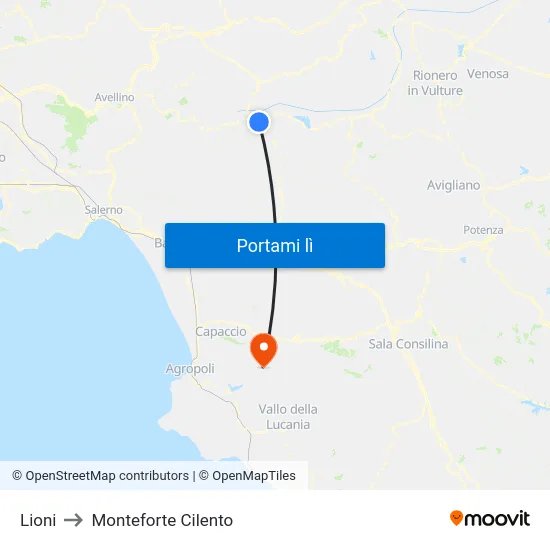 Lioni to Monteforte Cilento map