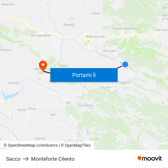Sacco to Monteforte Cilento map