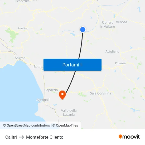 Calitri to Monteforte Cilento map