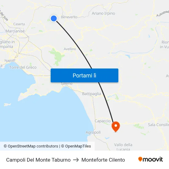 Campoli Del Monte Taburno to Monteforte Cilento map