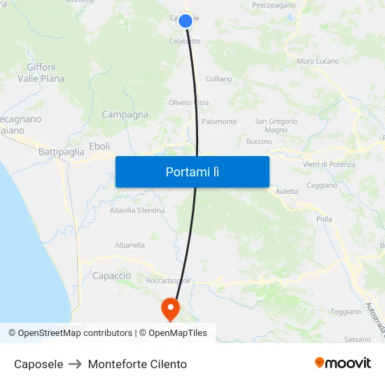 Caposele to Monteforte Cilento map