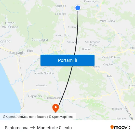 Santomenna to Monteforte Cilento map