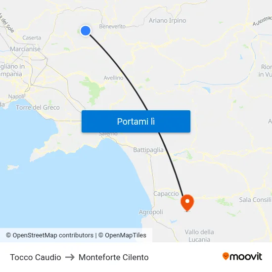 Tocco Caudio to Monteforte Cilento map