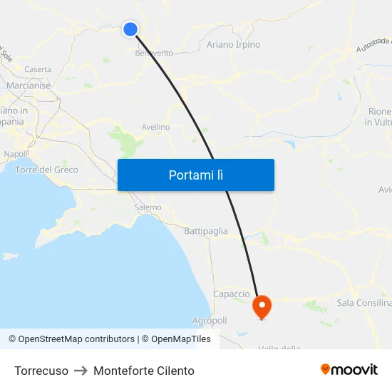 Torrecuso to Monteforte Cilento map