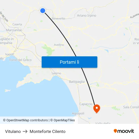 Vitulano to Monteforte Cilento map