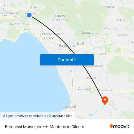 Baronissi Municipio to Monteforte Cilento map