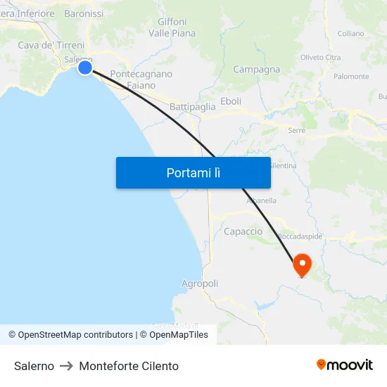 Salerno to Monteforte Cilento map