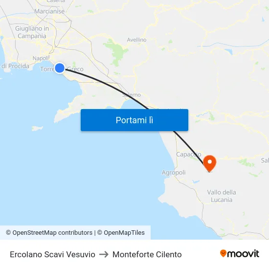 Ercolano Scavi Vesuvio to Monteforte Cilento map