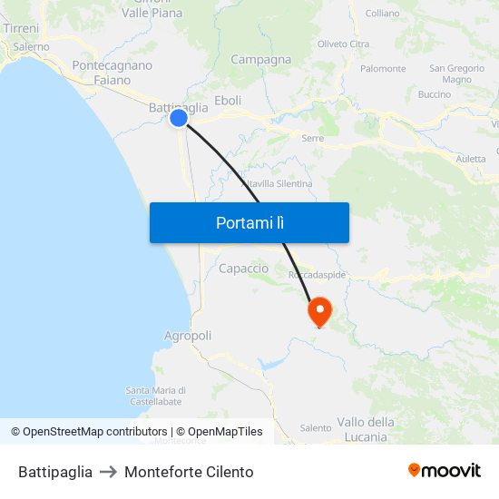 Battipaglia to Monteforte Cilento map