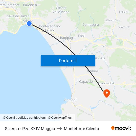 Salerno - P.za XXIV Maggio to Monteforte Cilento map