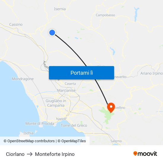 Ciorlano to Monteforte Irpino map