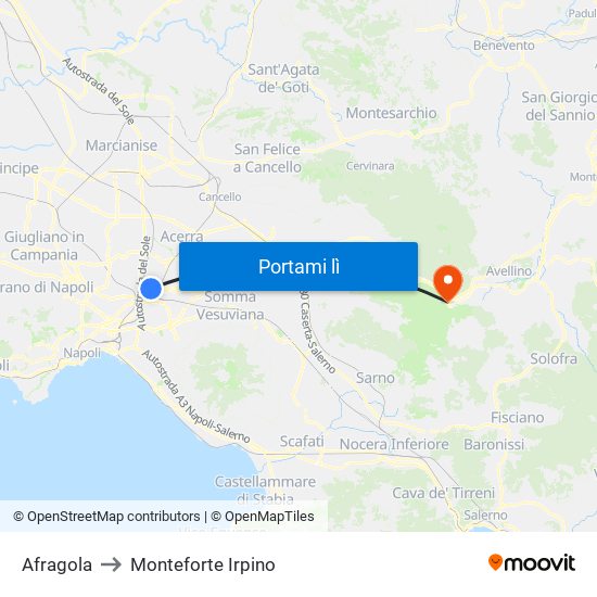 Afragola to Monteforte Irpino map
