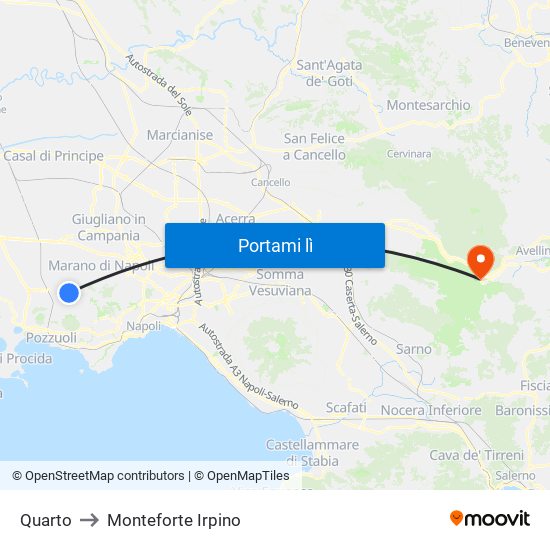 Quarto to Monteforte Irpino map