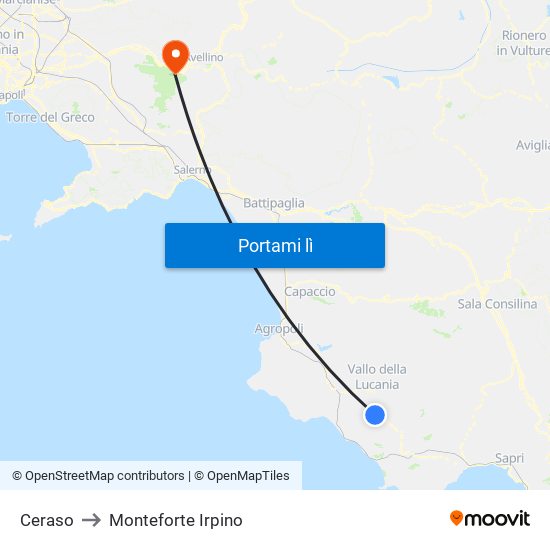 Ceraso to Monteforte Irpino map