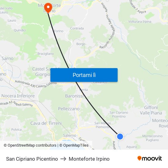 San Cipriano Picentino to Monteforte Irpino map