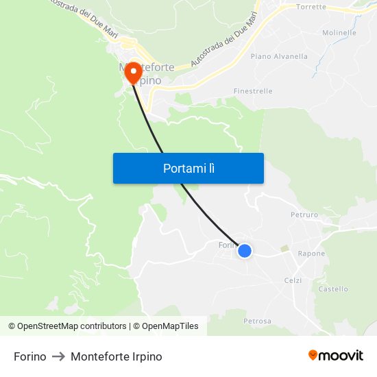 Forino to Monteforte Irpino map