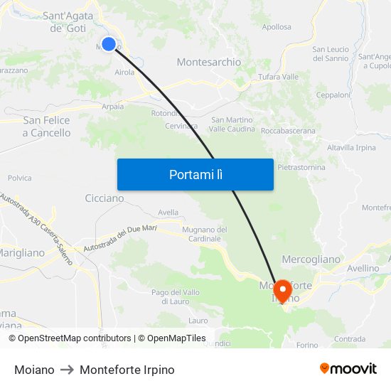 Moiano to Monteforte Irpino map