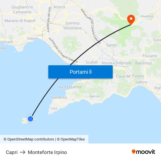 Capri to Monteforte Irpino map