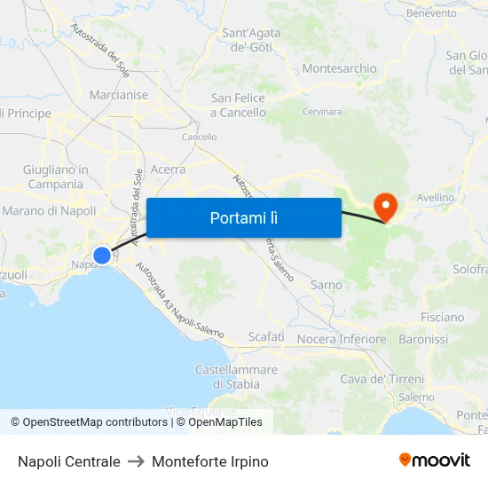 Napoli Centrale to Monteforte Irpino map
