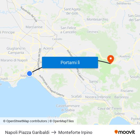 Napoli Piazza Garibaldi to Monteforte Irpino map