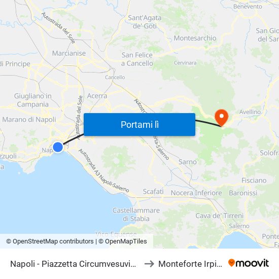 Napoli - Piazzetta Circumvesuviana to Monteforte Irpino map