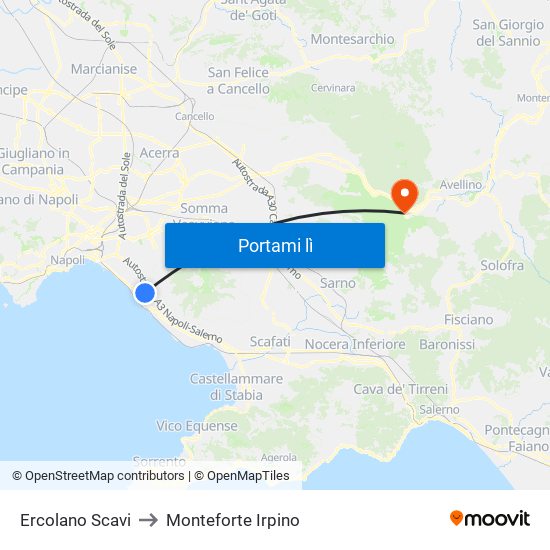 Ercolano Scavi to Monteforte Irpino map