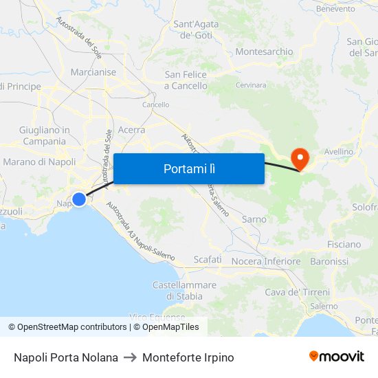 Napoli Porta Nolana to Monteforte Irpino map
