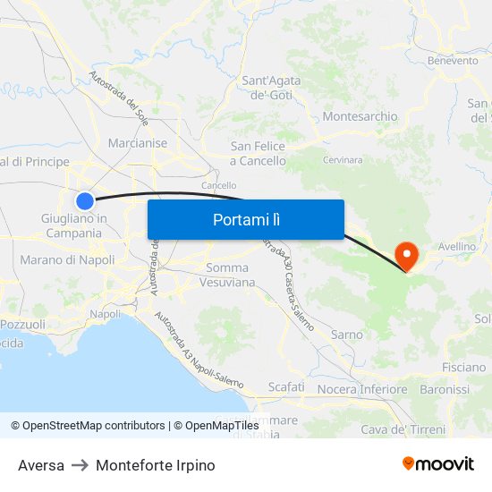 Aversa to Monteforte Irpino map