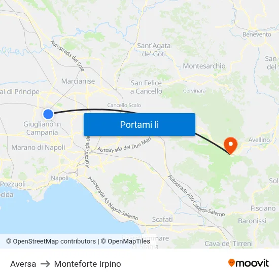 Aversa to Monteforte Irpino map