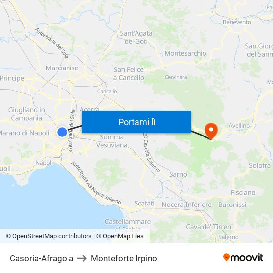 Casoria-Afragola to Monteforte Irpino map