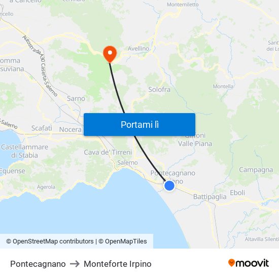 Pontecagnano to Monteforte Irpino map