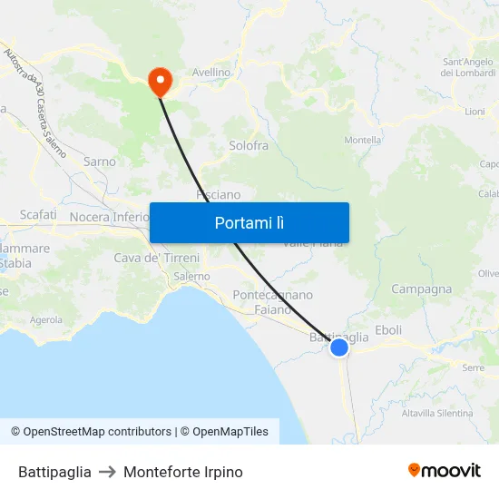 Battipaglia to Monteforte Irpino map