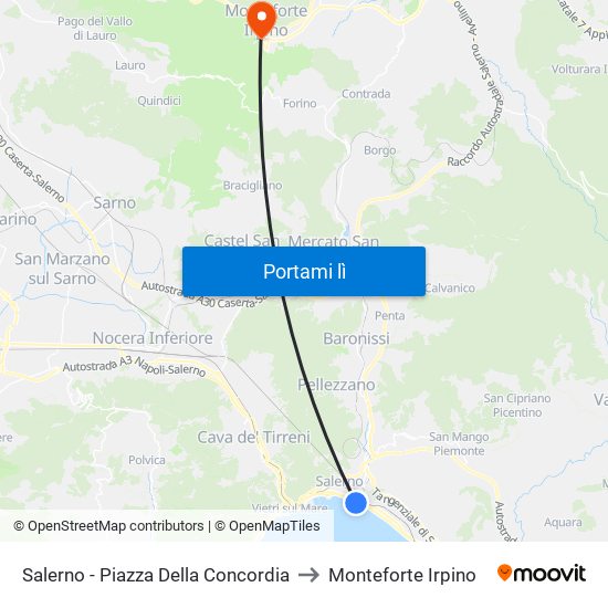 Salerno - Piazza Della Concordia to Monteforte Irpino map