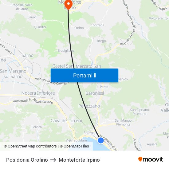 Posidonia Orofino to Monteforte Irpino map