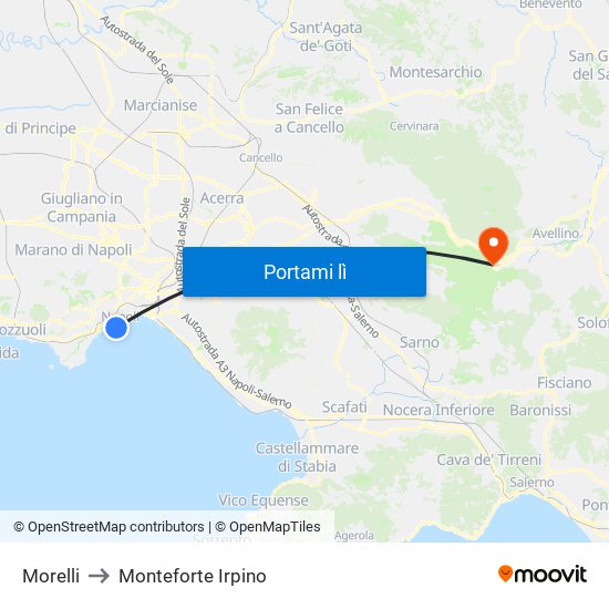Morelli to Monteforte Irpino map