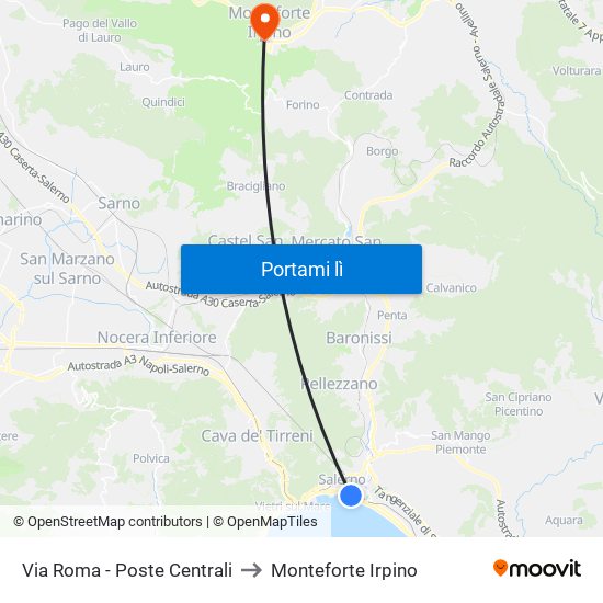 Via Roma - Poste Centrali to Monteforte Irpino map